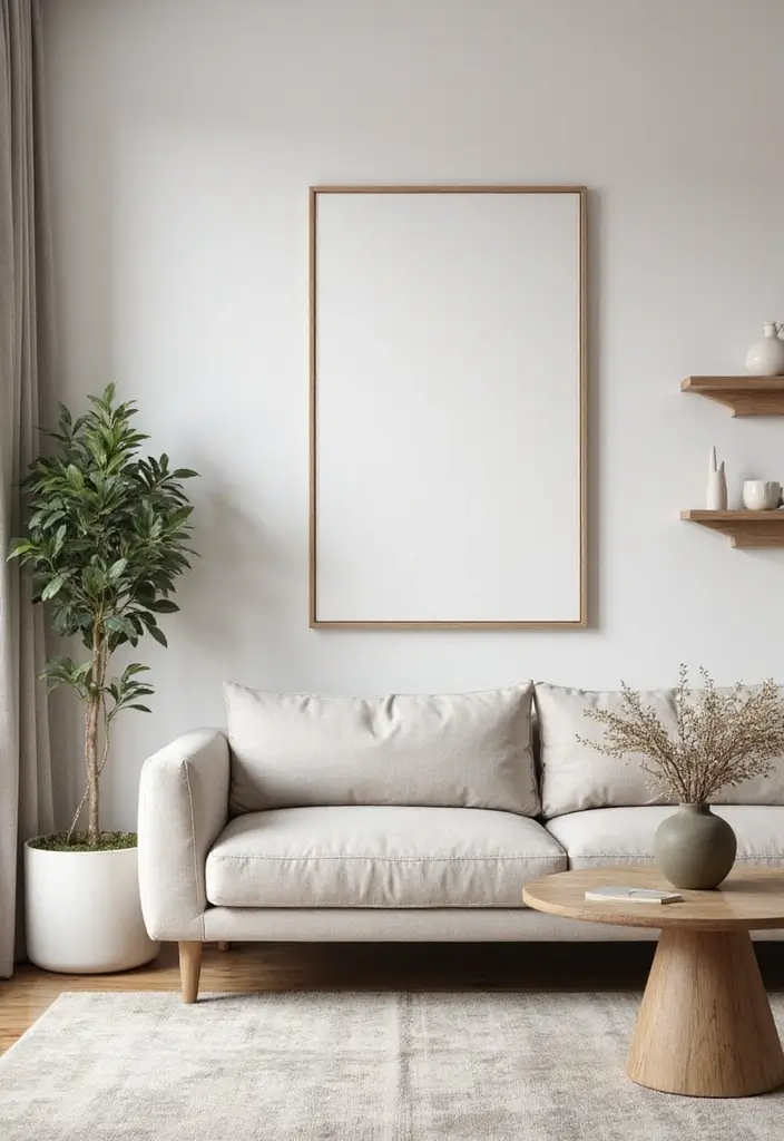29 Flat Living Room Ideas That Feel Minimal and Elegant - 13. Minimalist Wall Decor