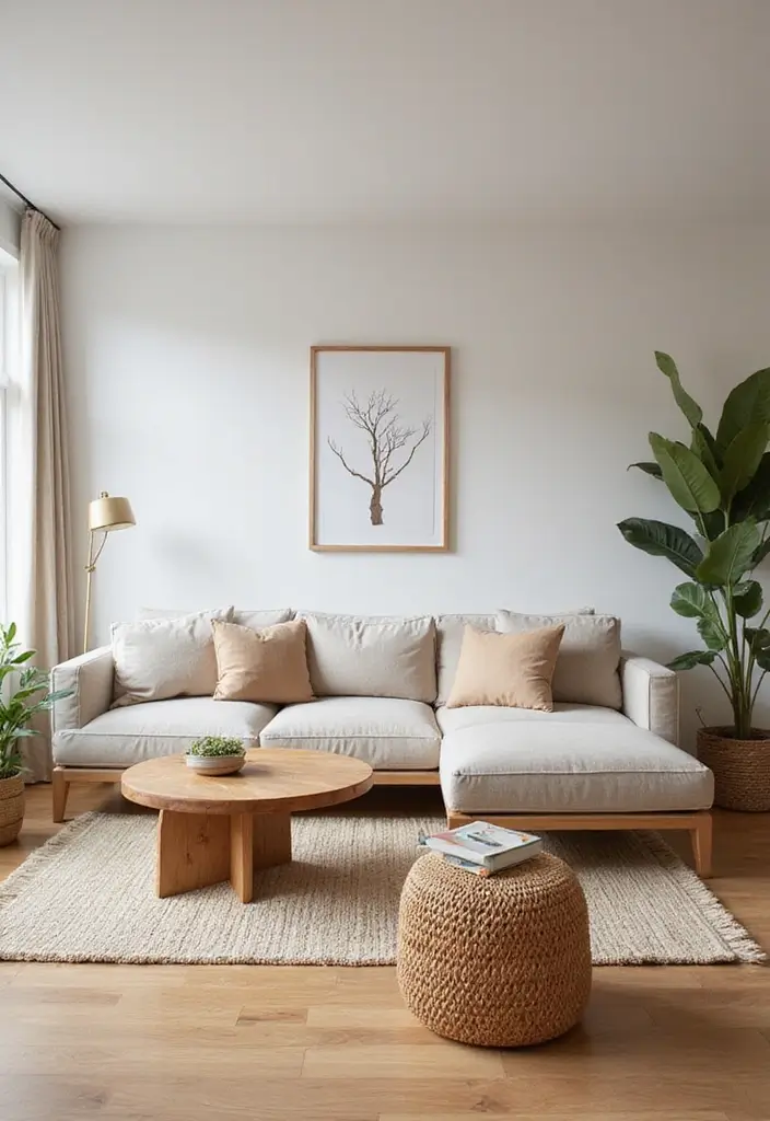 29 Flat Living Room Ideas That Feel Minimal and Elegant - 14. Natural Materials