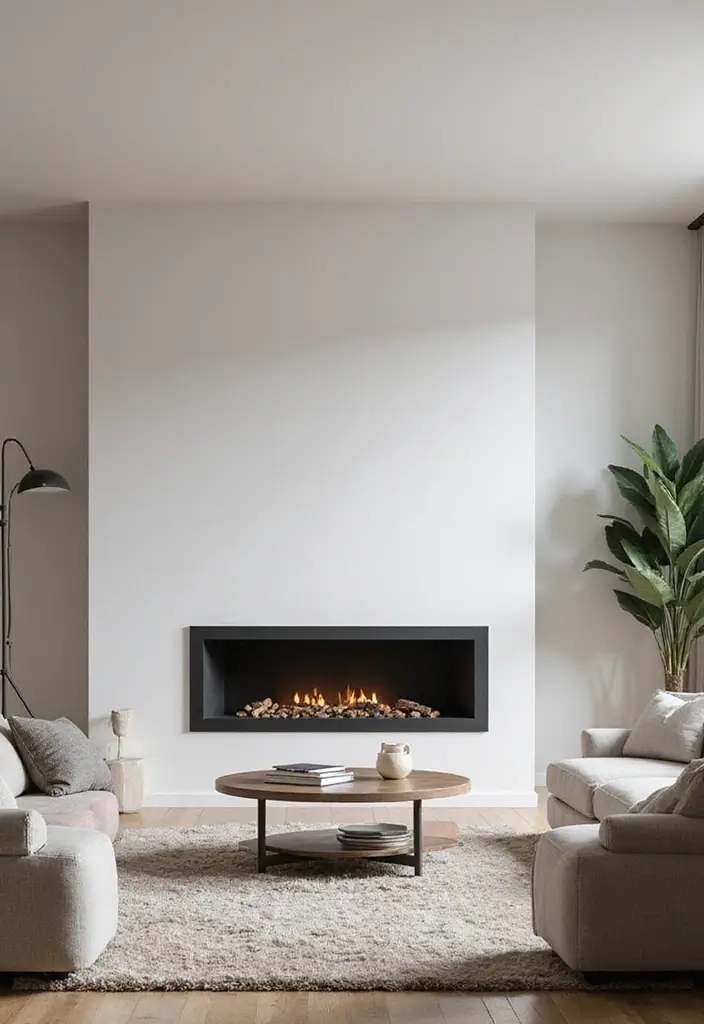 29 Flat Living Room Ideas That Feel Minimal and Elegant - 21. Minimalist Fireplaces