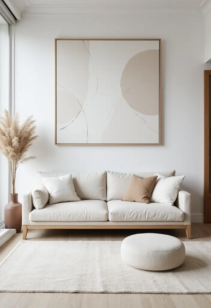 29 Flat Living Room Ideas That Feel Minimal and Elegant - 3. Minimalist Artwork