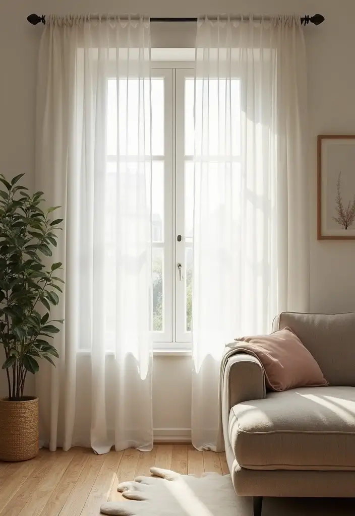 29 Flat Living Room Ideas That Feel Minimal and Elegant - 8. Simple Window Treatments
