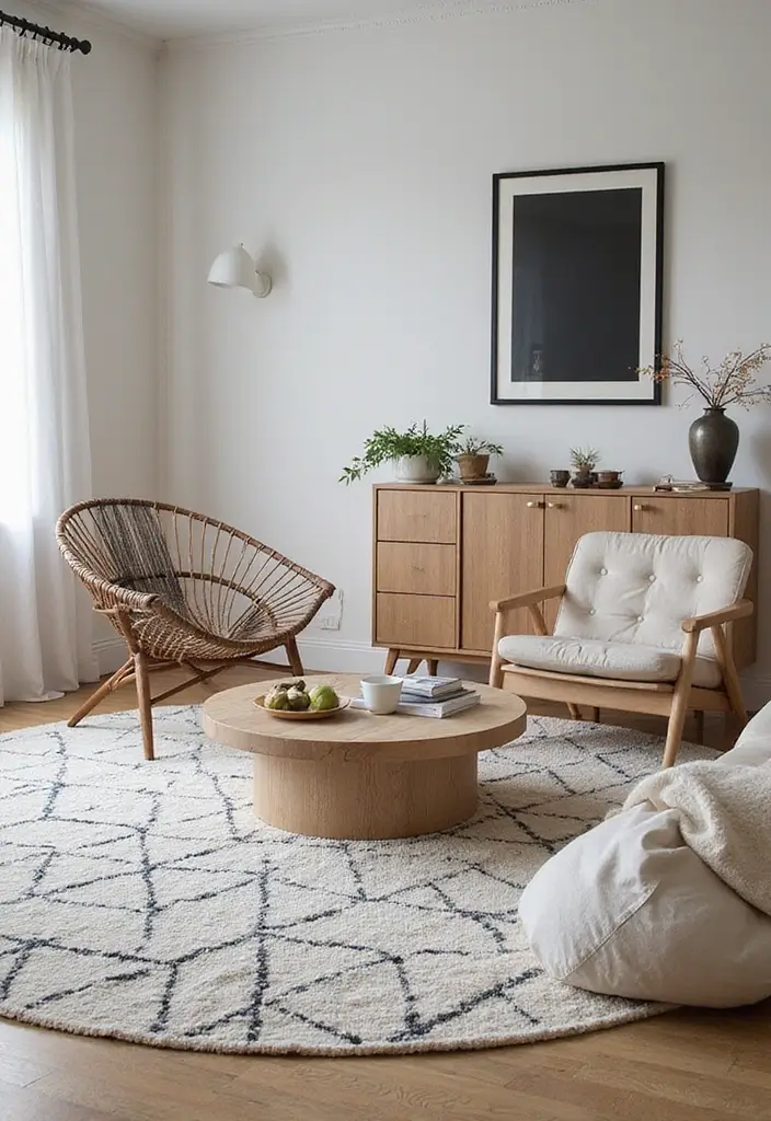 29 Flat Living Room Ideas That Feel Minimal and Elegant - 9. Statement Rugs