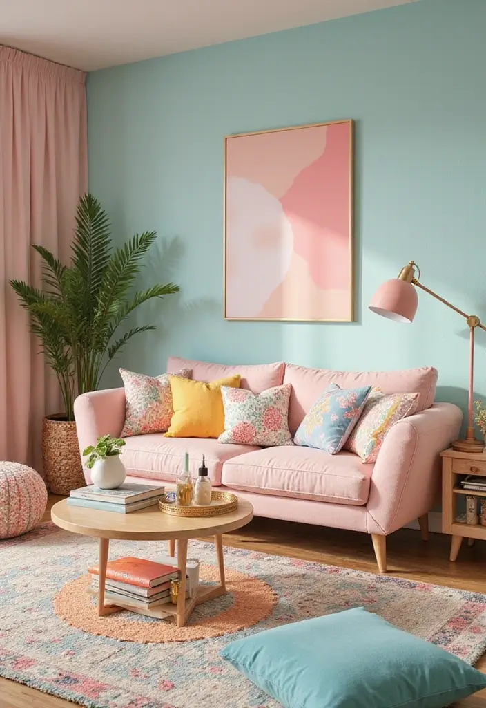 29 Living Room Mood Board Colour Schemes That Inspire Your Design - 15. Playful Pastels