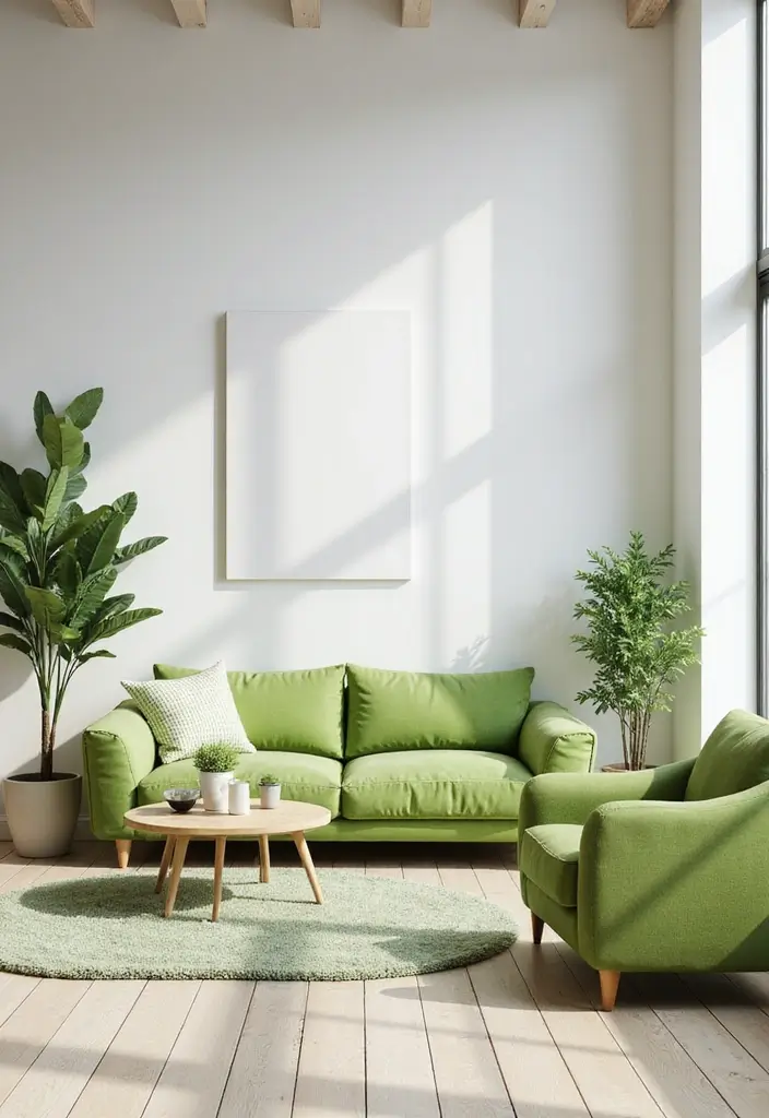 29 Living Room Mood Board Colour Schemes That Inspire Your Design - 19. Bright White and Vibrant Green