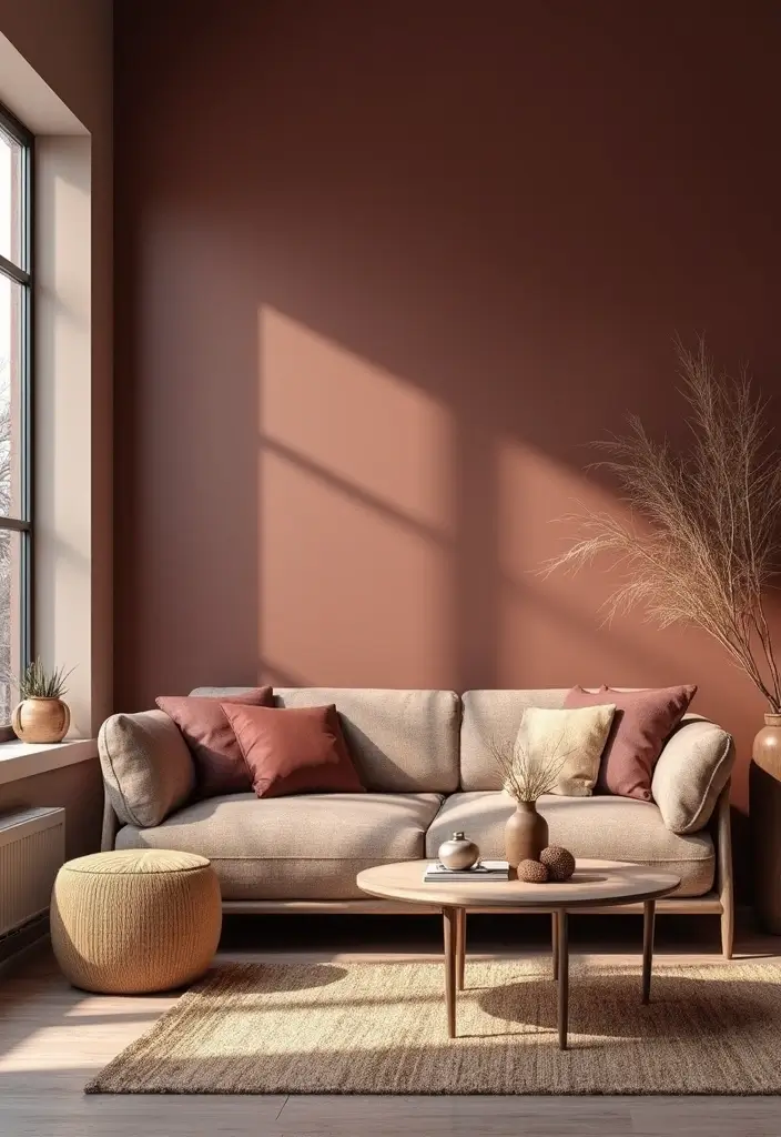 29 Living Room Mood Board Colour Schemes That Inspire Your Design - 20. Warm Taupe and Rich Burgundy