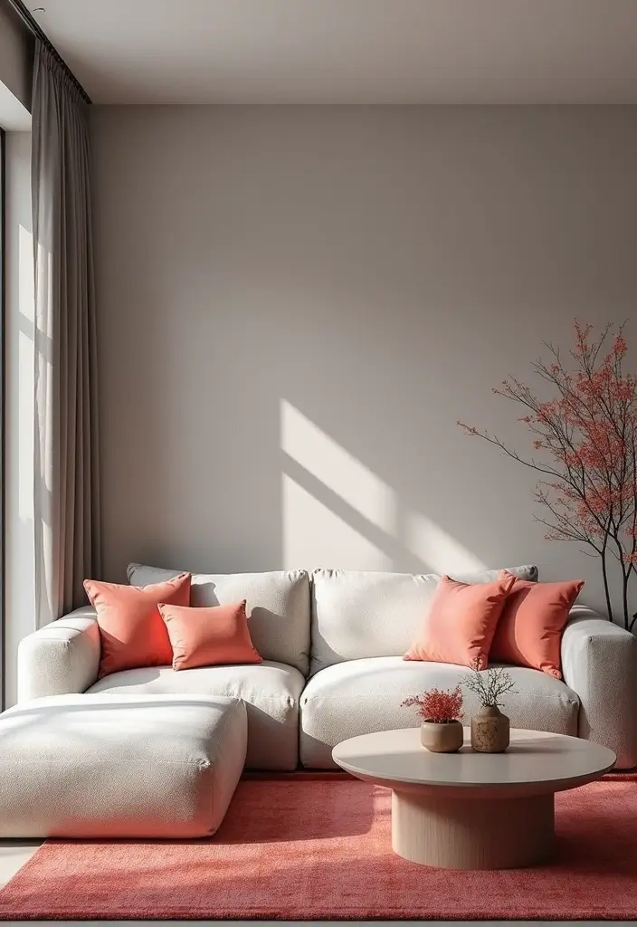 29 Living Room Mood Board Colour Schemes That Inspire Your Design - 23. Soft Gray and Coral