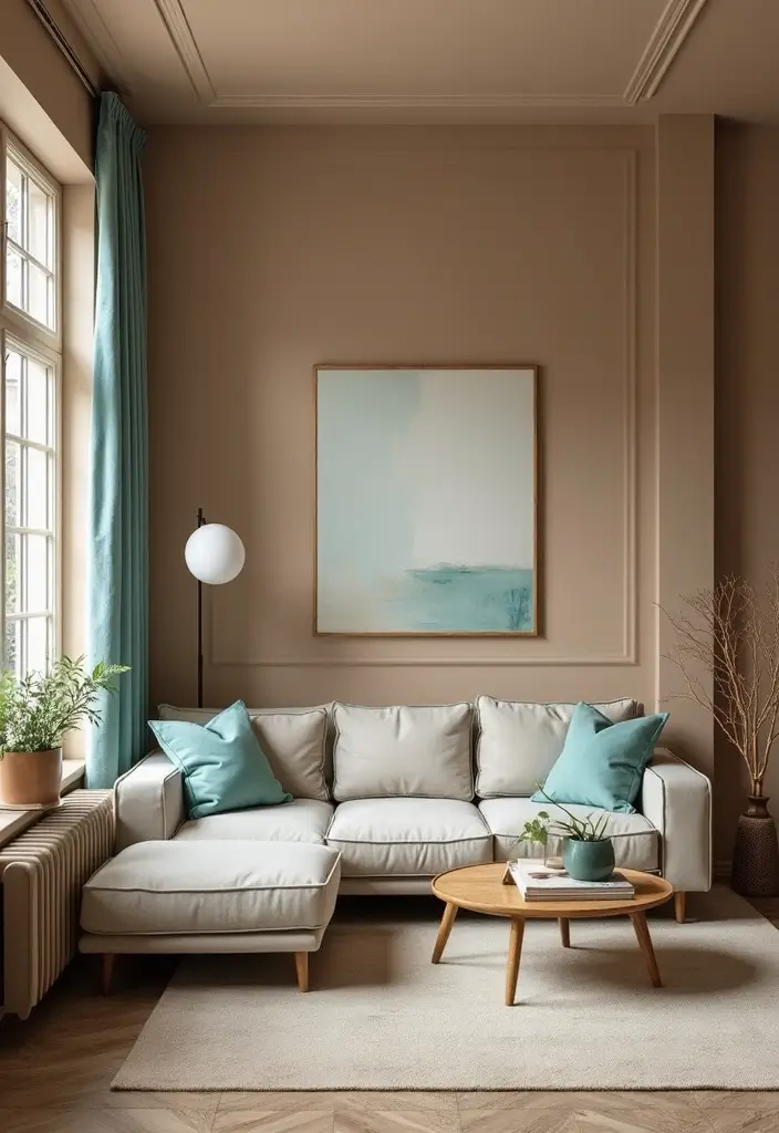 29 Living Room Mood Board Colour Schemes That Inspire Your Design - 27. Warm Taupe and Aqua