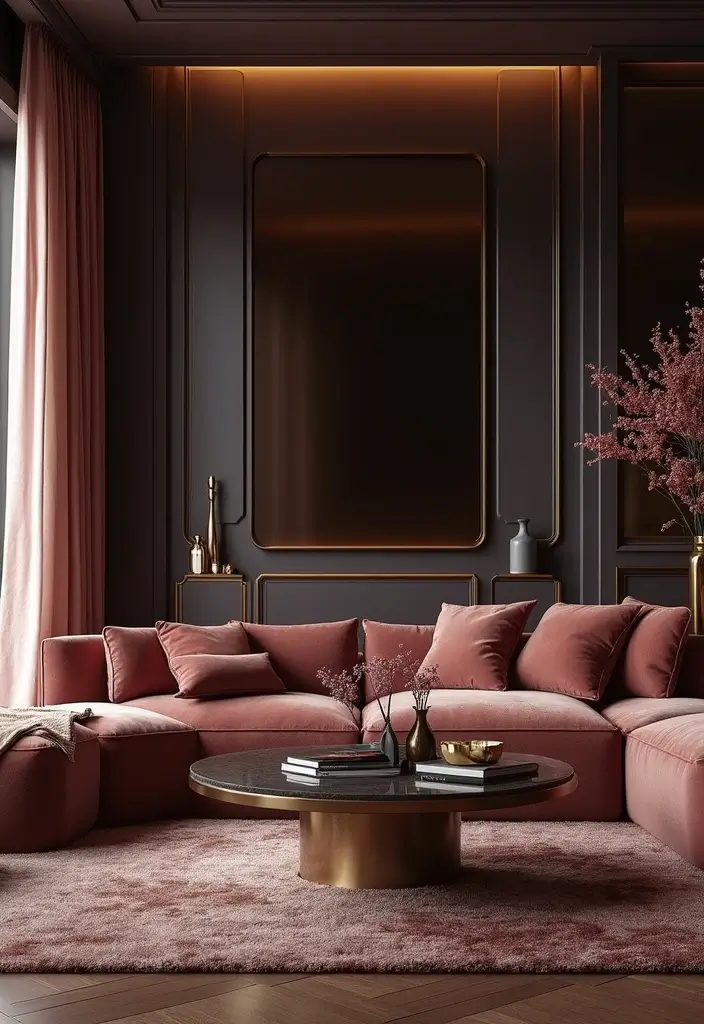 29 Living Room Mood Board Colour Schemes That Inspire Your Design - 28. Metallics and Deep Colors