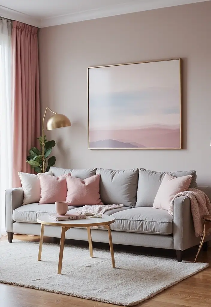 29 Living Room Mood Board Colour Schemes That Inspire Your Design - 5. Soothing Greys and Soft Pinks