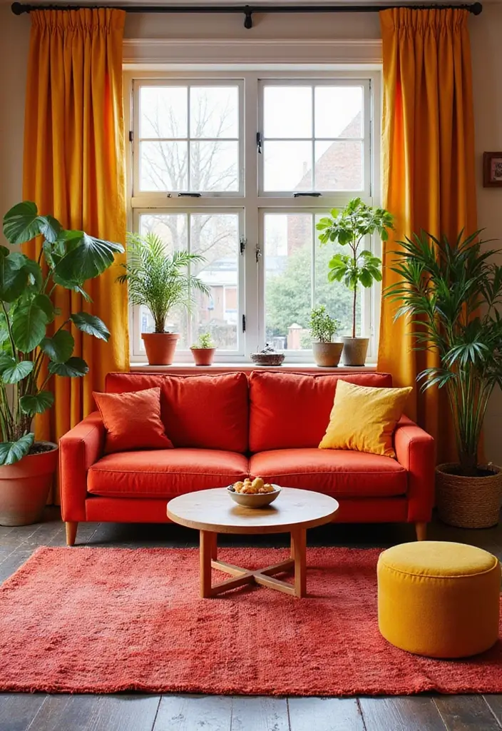 29 Living Room Red Couch Ideas That Add Bold Character - 16. Bright and Bold