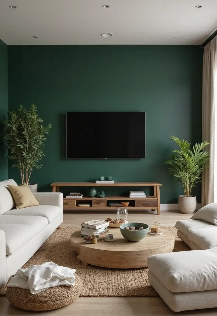 29 Living Room TV Wall Paint Ideas That Feel Modern and Fresh - 12. Deep Forest Green