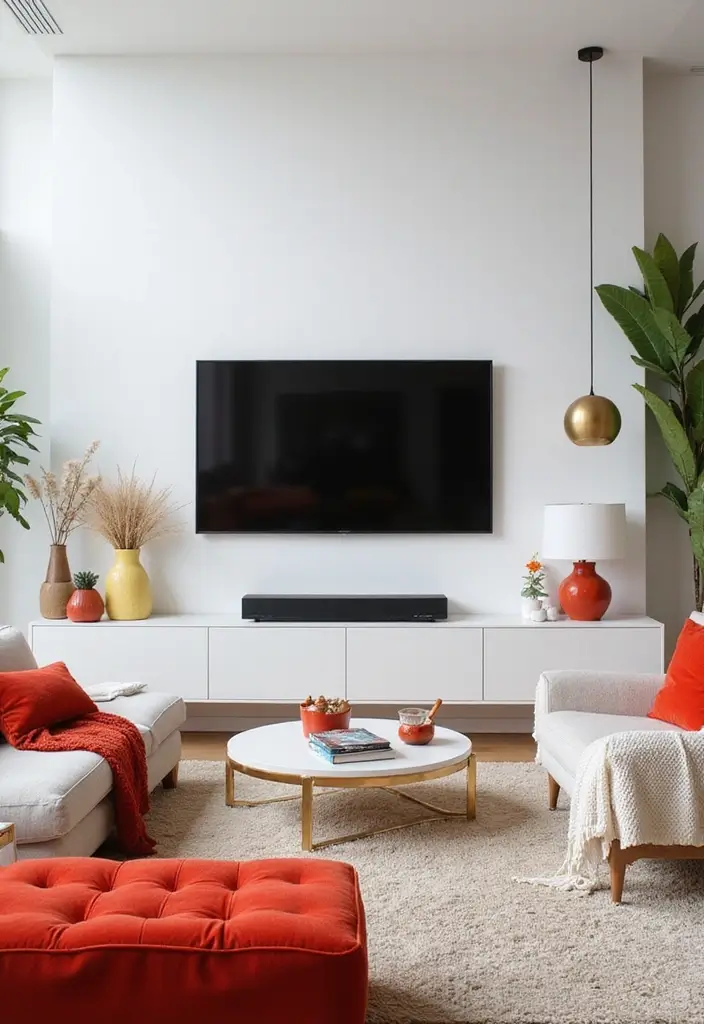 29 Living Room TV Wall Paint Ideas That Feel Modern and Fresh - 17. Crisp White