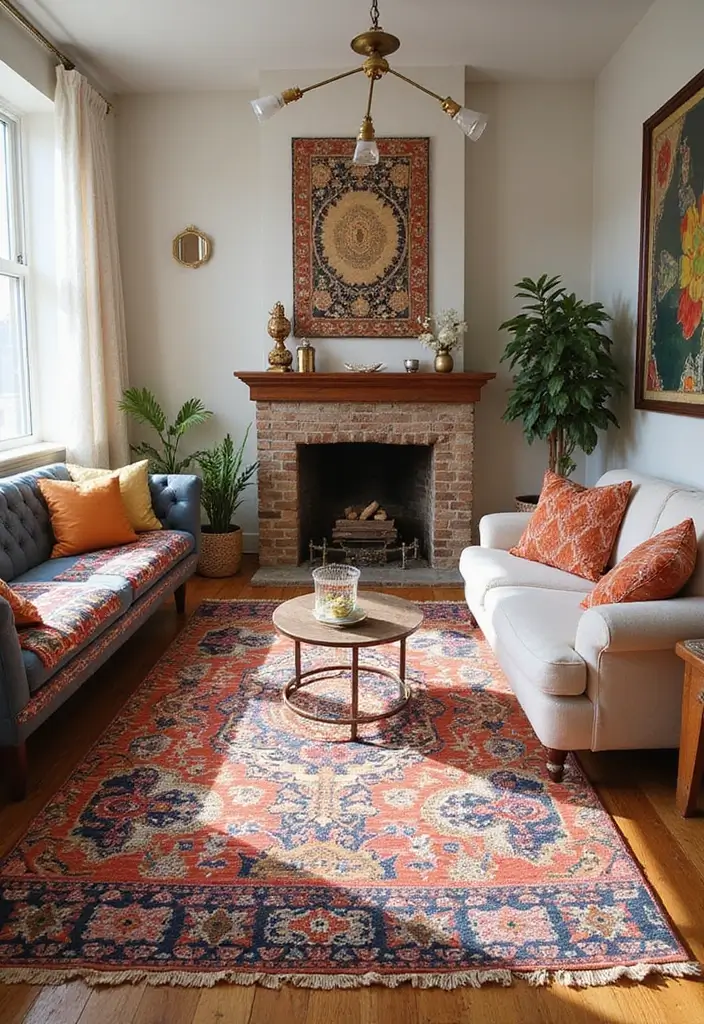 29 Magical Living Room Ideas That Feel Whimsical and Dreamy - 12. Eclectic Rugs for Comfort