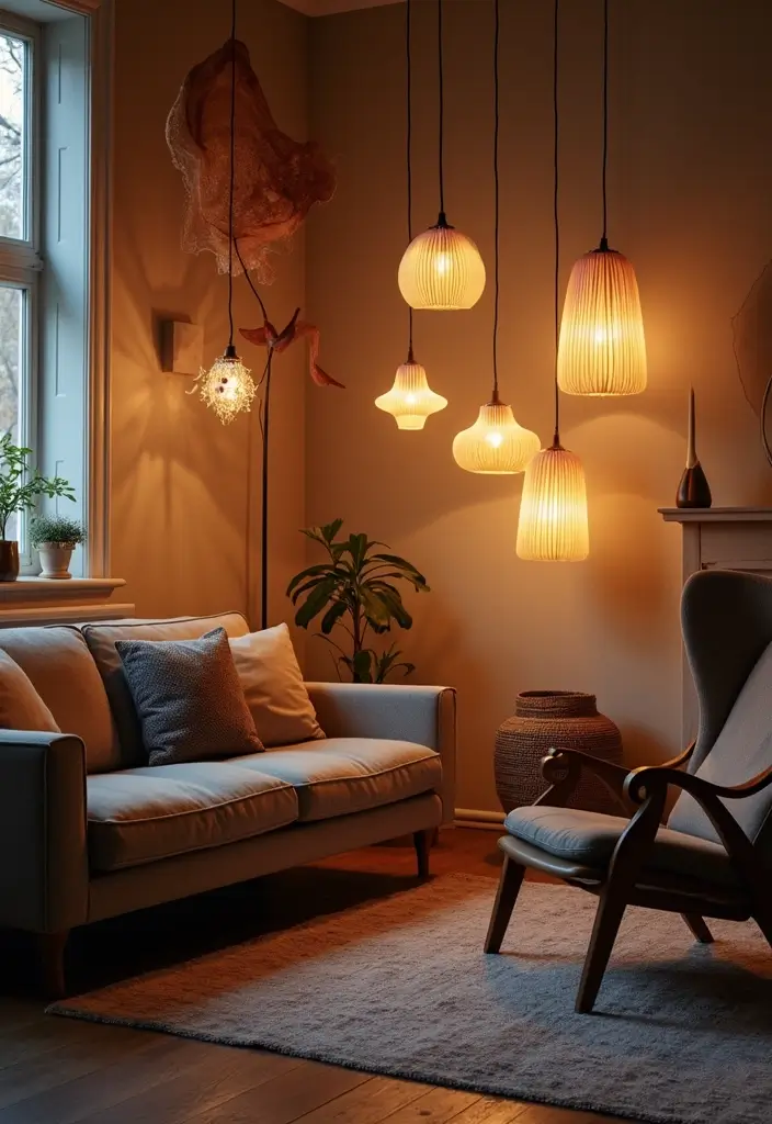 29 Magical Living Room Ideas That Feel Whimsical and Dreamy - 13. Artistic Lighting Fixtures