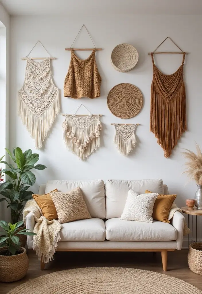 29 Magical Living Room Ideas That Feel Whimsical and Dreamy - 14. Cozy Textured Wall Hangings