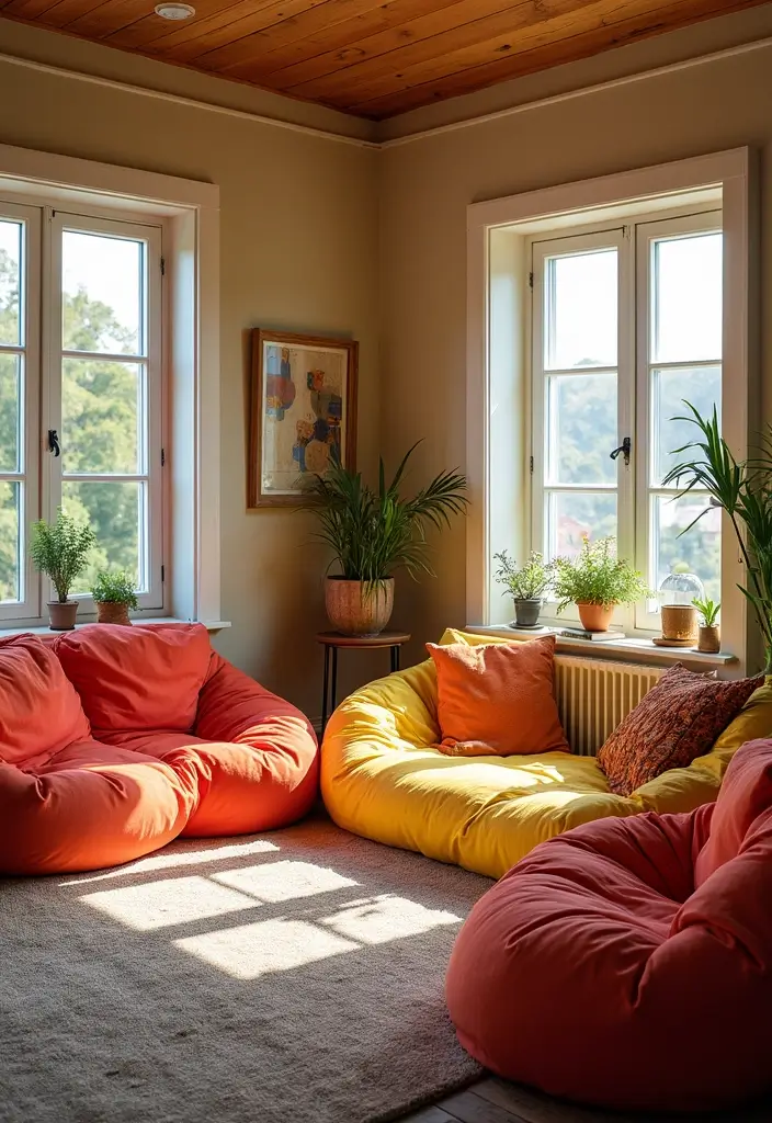 29 Magical Living Room Ideas That Feel Whimsical and Dreamy - 18. Cozy Bean Bag or Floor Cushions