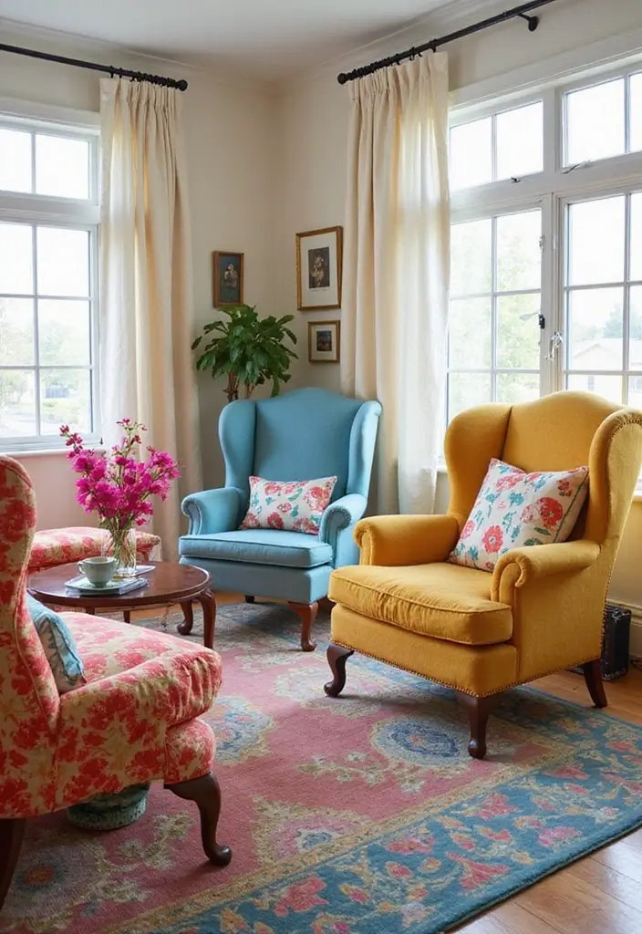 29 Magical Living Room Ideas That Feel Whimsical and Dreamy - 21. Colorful Accent Chairs