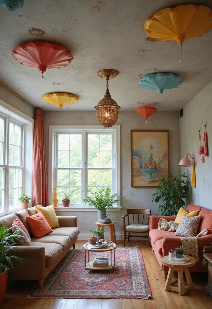 29 Magical Living Room Ideas That Feel Whimsical and Dreamy - 23. Playful Ceiling Decor