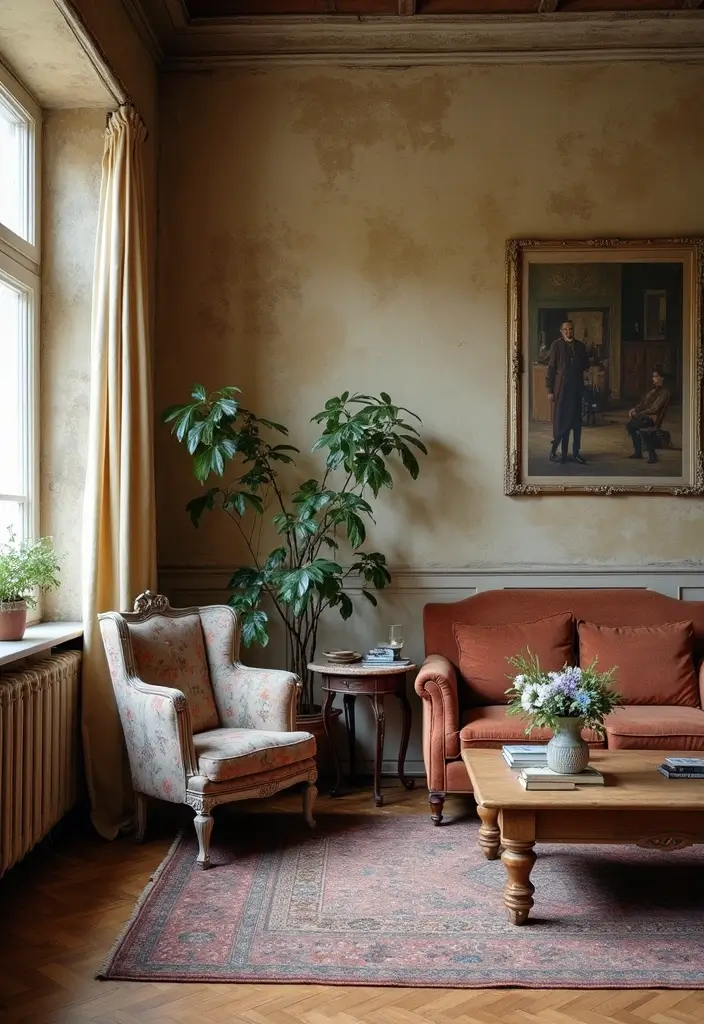 29 Magical Living Room Ideas That Feel Whimsical and Dreamy - 3. Vintage Furniture Finds