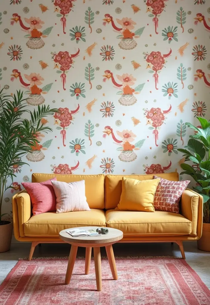 29 Magical Living Room Ideas That Feel Whimsical and Dreamy - 9. Whimsical Wallpaper Wonders