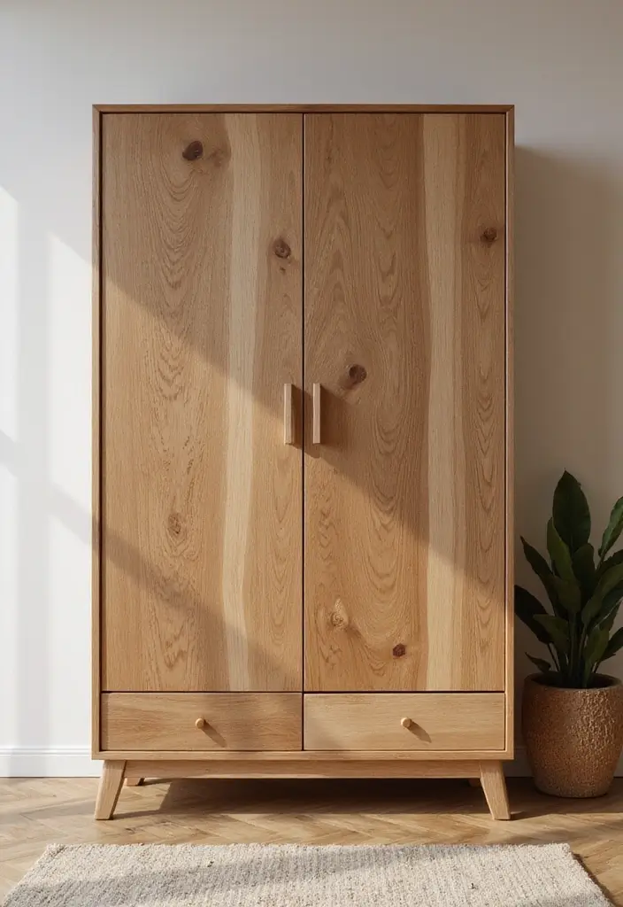 29 Simple TV Cabinet Design for Living Room That Looks Clean and Sleek - 14. Nature-Inspired Wooden Cabinet