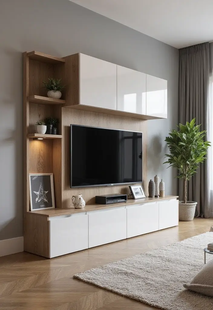 29 Simple TV Cabinet Design for Living Room That Looks Clean and Sleek - 15. Multi-Functional Unit