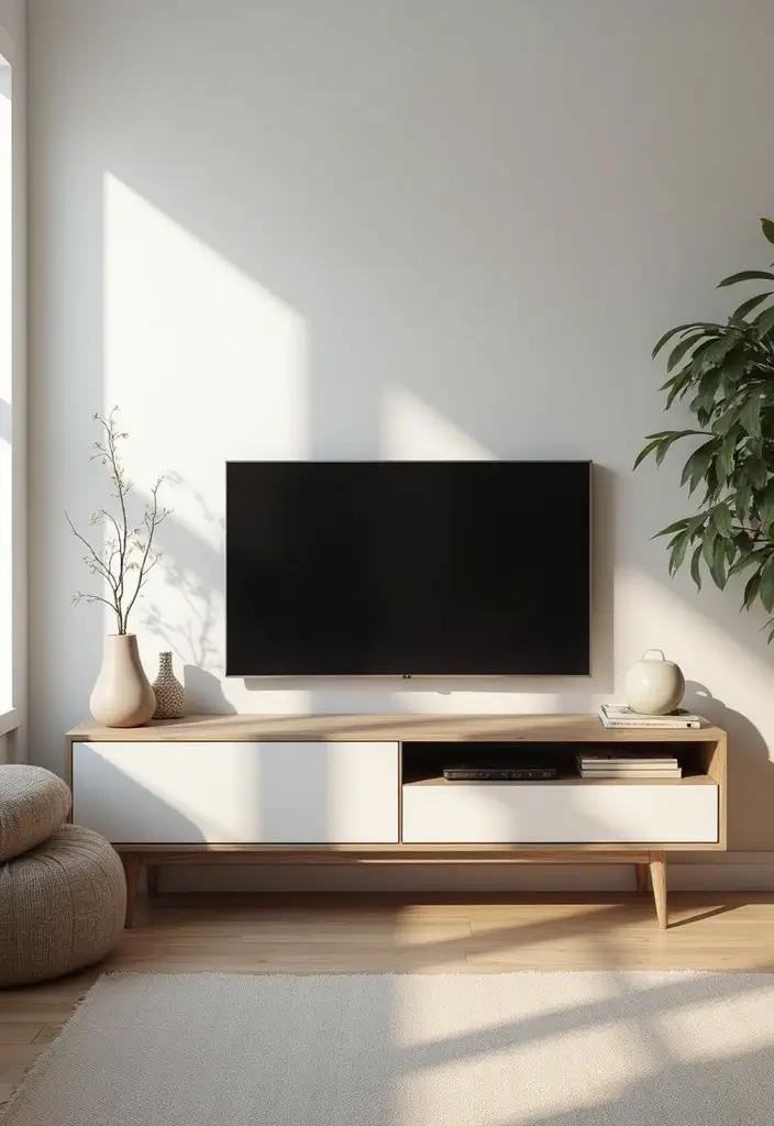 29 Simple TV Cabinet Design for Living Room That Looks Clean and Sleek - 2. Minimalist Console Table