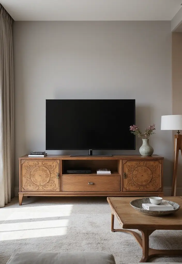 29 Simple TV Cabinet Design for Living Room That Looks Clean and Sleek - 26. Elegant Asian-Inspired Cabinet