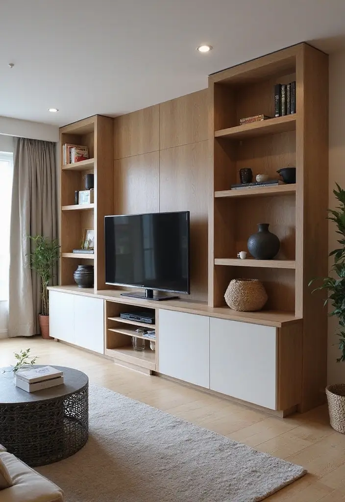 29 Simple TV Cabinet Design for Living Room That Looks Clean and Sleek - 27. Integrated Entertainment Center
