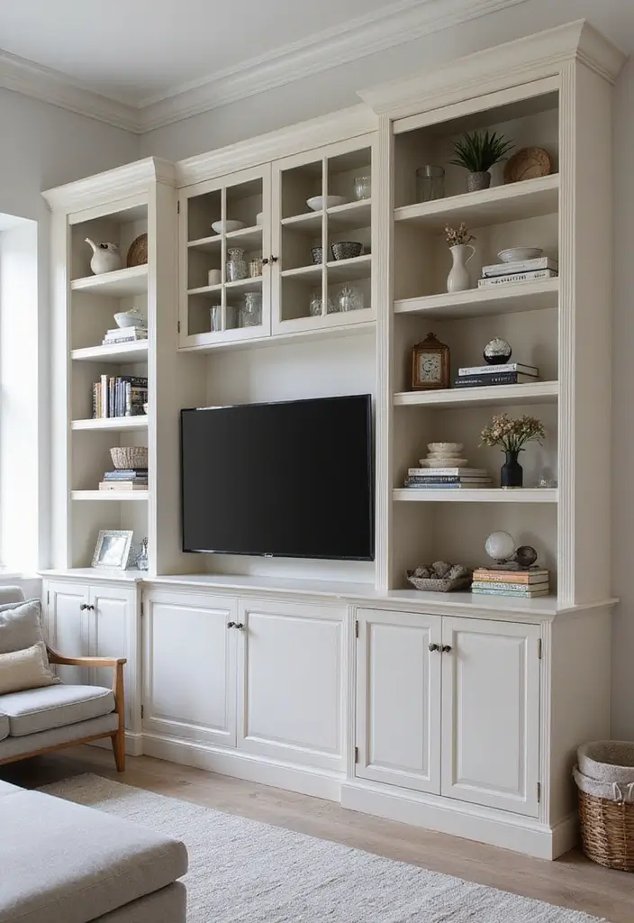 29 Simple TV Cabinet Design for Living Room That Looks Clean and Sleek - 29. Custom Built-In Cabinets