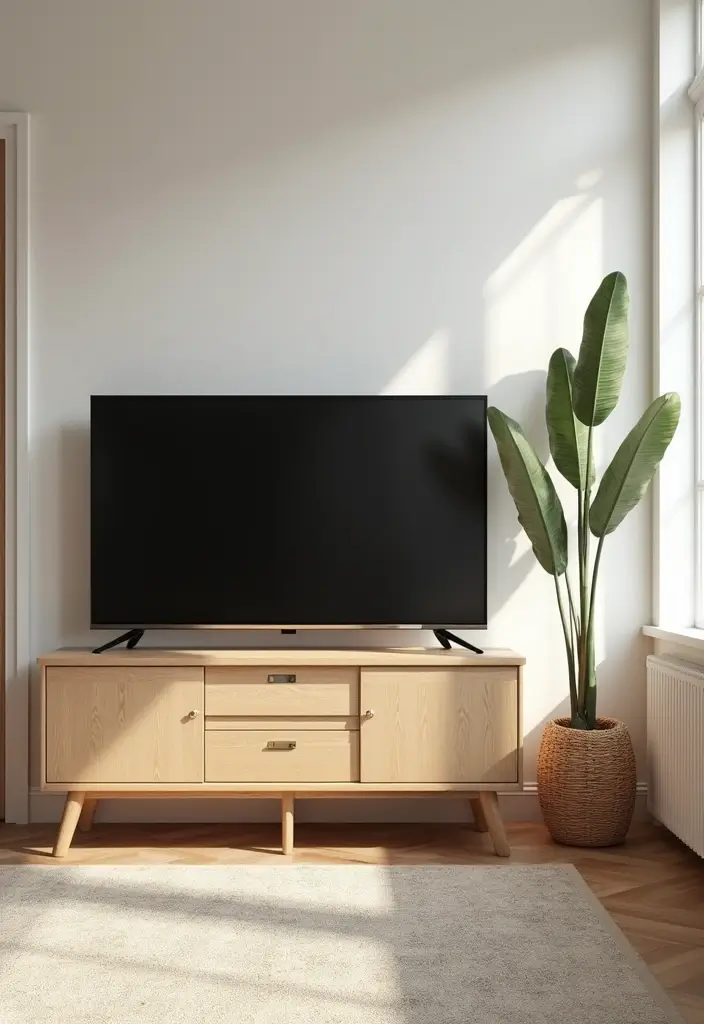 29 Simple TV Cabinet Design for Living Room That Looks Clean and Sleek - 4. Scandinavian Style TV Cabinet