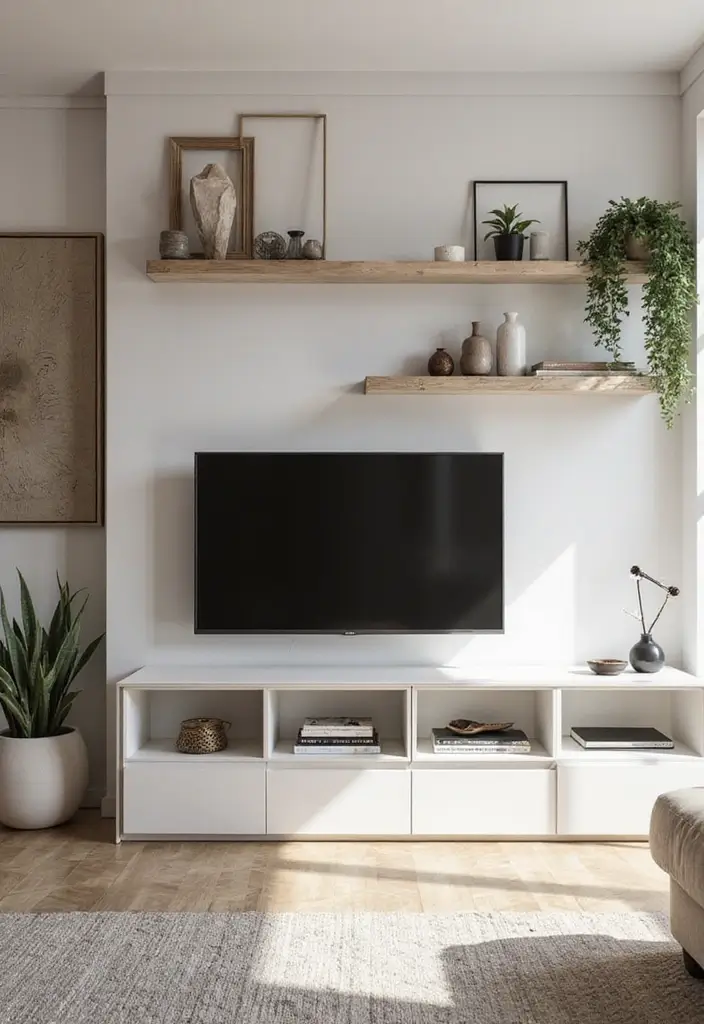 29 Simple TV Cabinet Design for Living Room That Looks Clean and Sleek - 6. Open-Concept TV Stand
