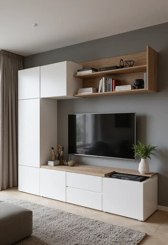 29 Simple TV Cabinet Design for Living Room That Looks Clean and Sleek - 9. Boxy Modular Units