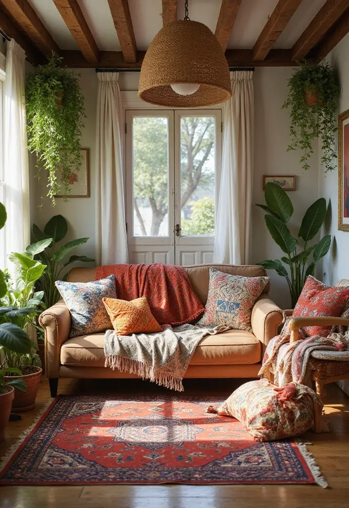 29 Sims Living Room Ideas That Feel Creative and Realistic - 10. Boho Vibes with Layered Textiles