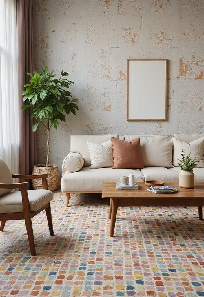 29 Sims Living Room Ideas That Feel Creative and Realistic - 12. Colorful Mosaics and Tiles