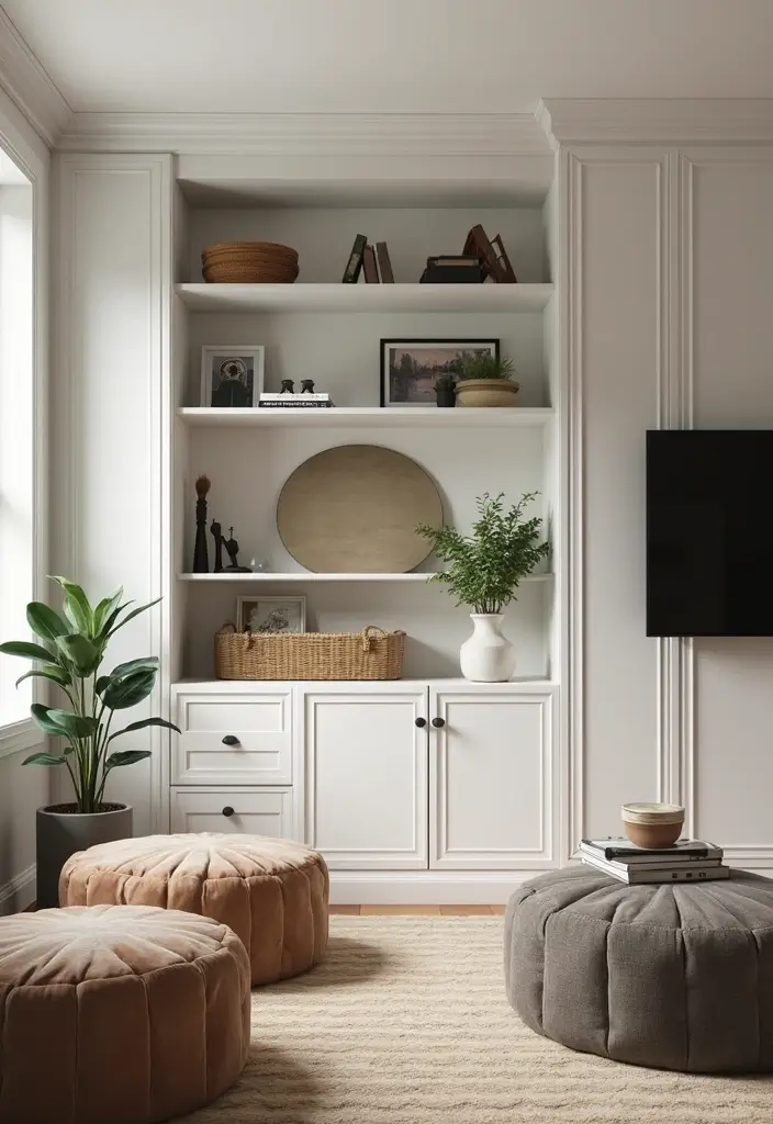 29 Sims Living Room Ideas That Feel Creative and Realistic - 16. Smart Storage Solutions