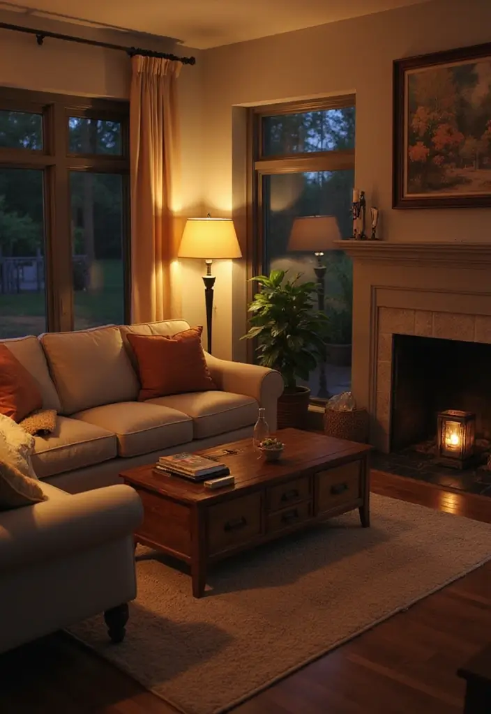 29 Sims Living Room Ideas That Feel Creative and Realistic - 18. Layered Lighting for Atmosphere