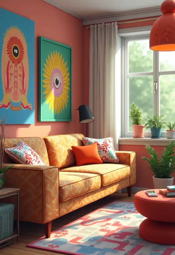 29 Sims Living Room Ideas That Feel Creative and Realistic - 19. Playful Patterns and Textures