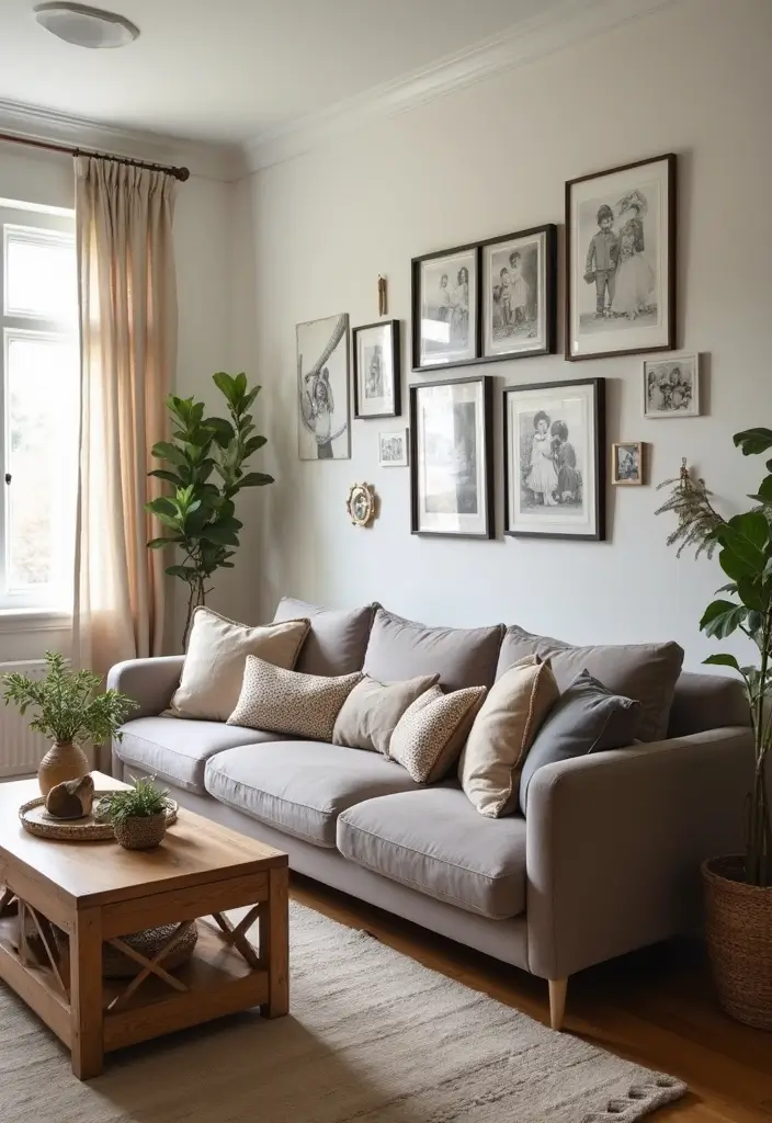 29 Taupe Sofa Living Room Ideas That Feel Soft and Neutral - 24. Personal Touches