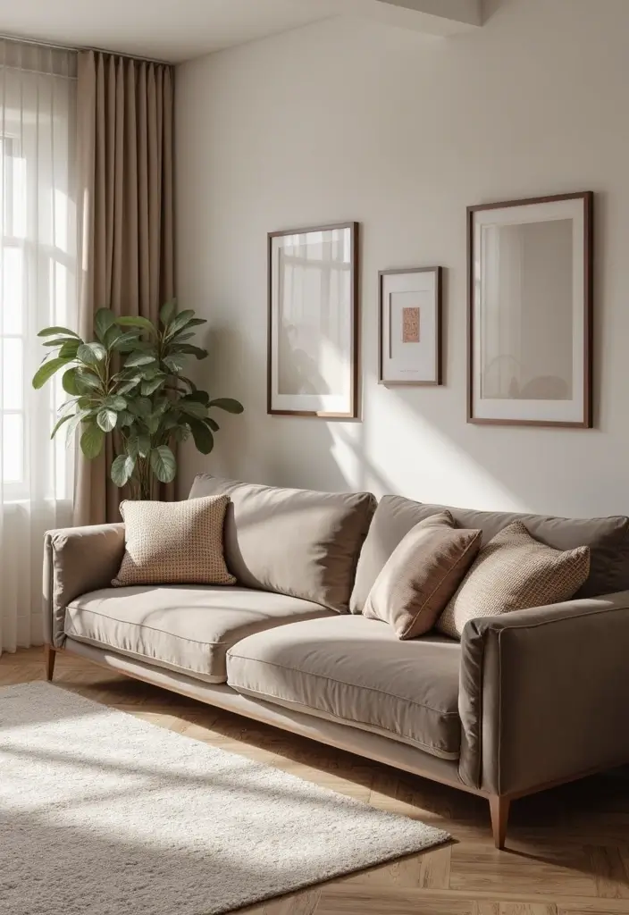 29 Taupe Sofa Living Room Ideas That Feel Soft and Neutral - 25. Harmonious Color Grouping