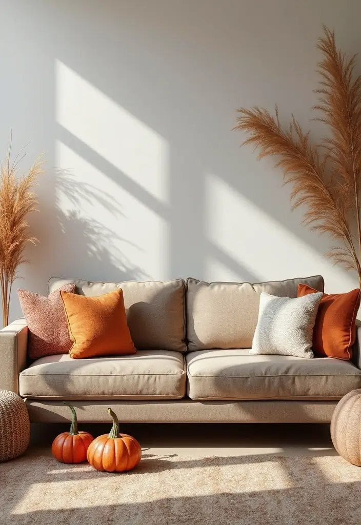 29 Taupe Sofa Living Room Ideas That Feel Soft and Neutral - 27. Seasonal Decor Swaps