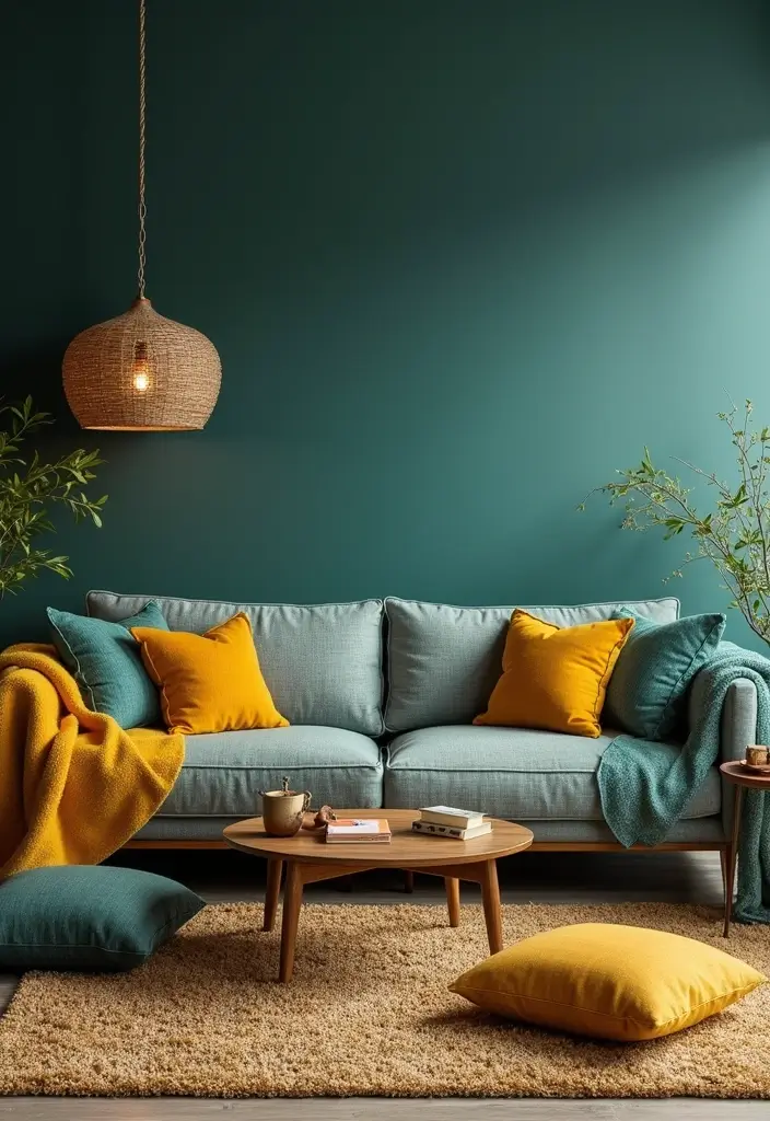 29 Teal and Mustard Living Room Ideas That Add Warmth and Contrast - 10. Mix Materials and Textures