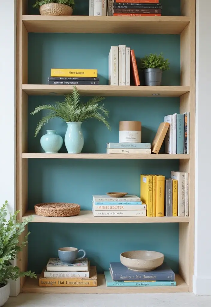 29 Teal and Mustard Living Room Ideas That Add Warmth and Contrast - 11. Decorative Bookshelves