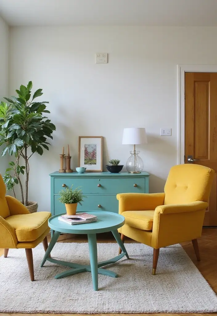 29 Teal and Mustard Living Room Ideas That Add Warmth and Contrast - 16. Painted Furniture