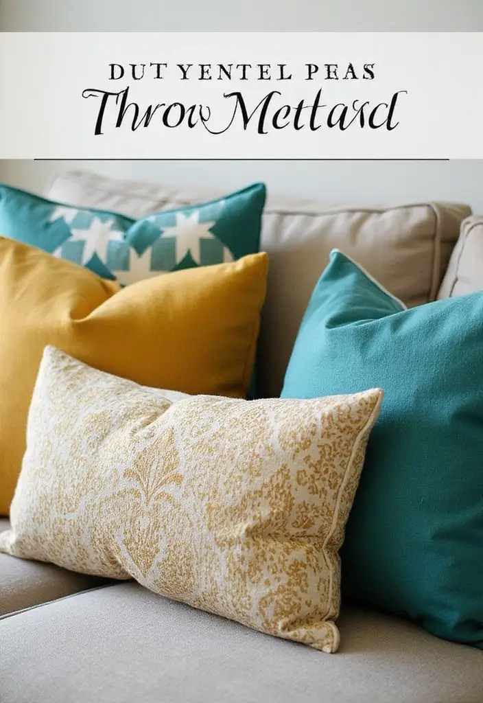 29 Teal and Mustard Living Room Ideas That Add Warmth and Contrast - 2. Cozy Throw Pillows