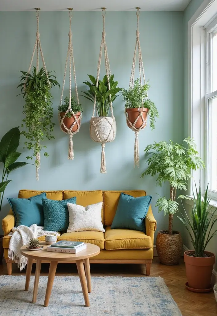 29 Teal and Mustard Living Room Ideas That Add Warmth and Contrast - 20. Indoor Plants