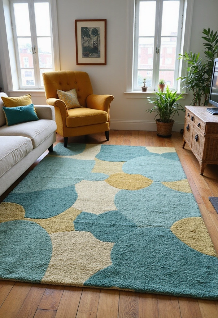 29 Teal and Mustard Living Room Ideas That Add Warmth and Contrast - 24. Stylish Throw Rugs