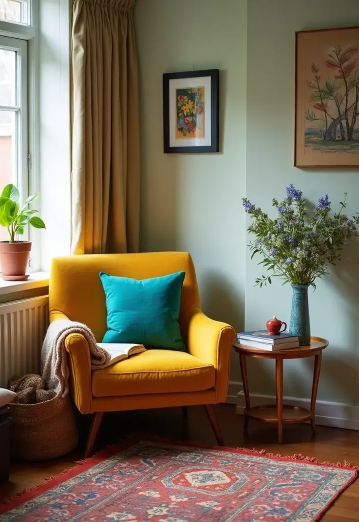 29 Teal and Mustard Living Room Ideas That Add Warmth and Contrast - 26. Cozy Nook with Color