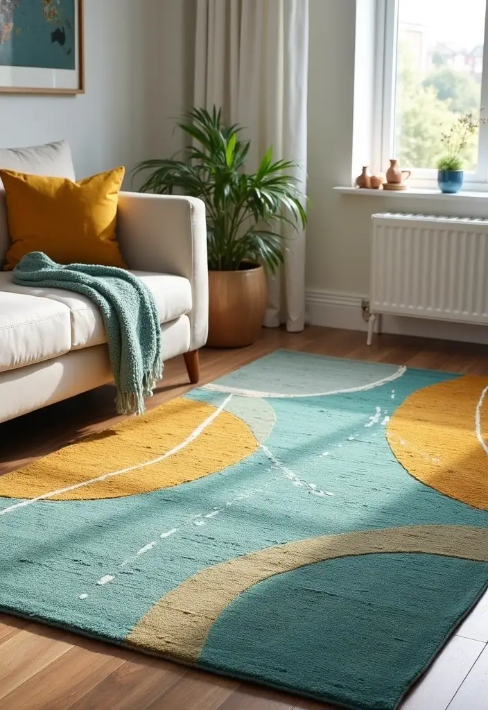 29 Teal and Mustard Living Room Ideas That Add Warmth and Contrast - 5. Stylish Area Rugs