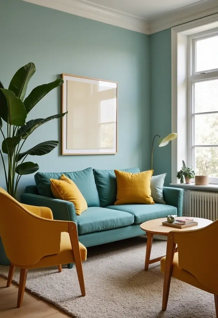 29 Teal and Mustard Living Room Ideas That Add Warmth and Contrast - 6. Furniture in Contrasting Colors